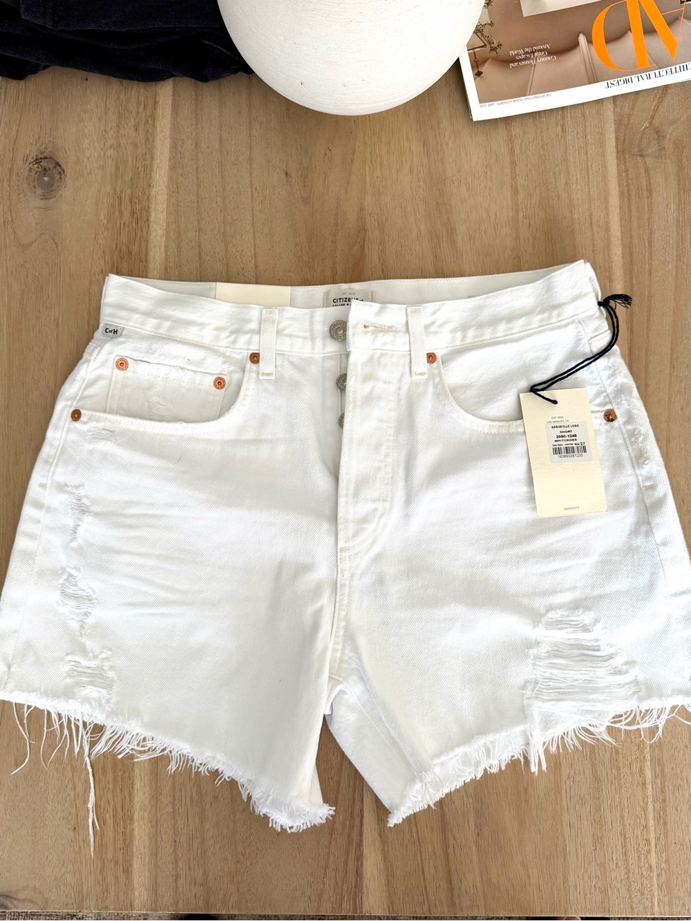 Citizens of humanity White Distressed High-Rise Women's Denim Shorts
